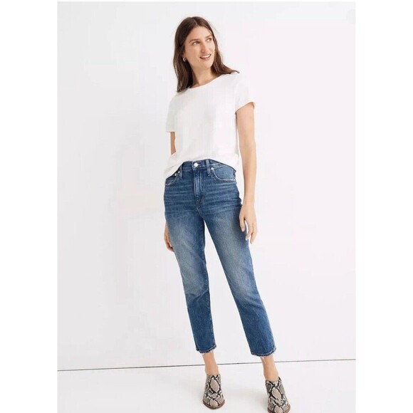 Madewell The High Rise Slim Crop Boyjean Denim Jeans in Medium Wash Womens 25 - Picture 1 of 12